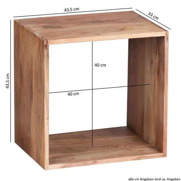 Wohnling étagère sur pied MUMBAI bois d'acacia massif 43,5 cm, design cube, produit naturel, style maison de campagne, WL1.559