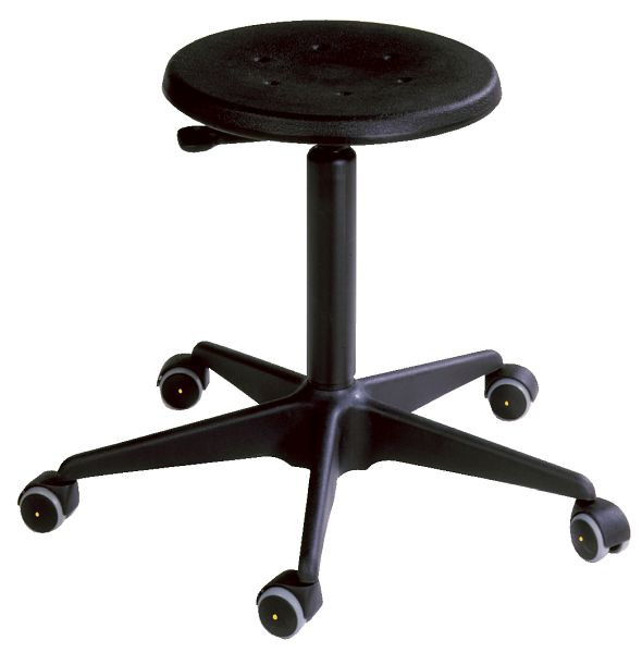 Tabouret Lotz ESD selon DIN EN 61340-5-1, PU, noir, inserts en acier, hauteur d'assise 410 - 540 mm, déverrouillage par levier, piètement étoile en acier, roulettes, 3321.11