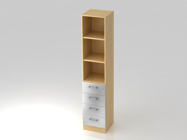 Armoire à tiroirs Hammerbacher 5OH, 4 tiroirs, panneau de base, poignée chromée érable/argent, 40,6x42x200,4 cm (LxPxH), V7600/3/S/CE