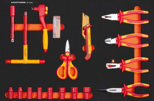 Insert Kraftwerk VDE avec cliquet 3/8"/douilles/pince/outil de coupe. 18 pièces, 105.110.003