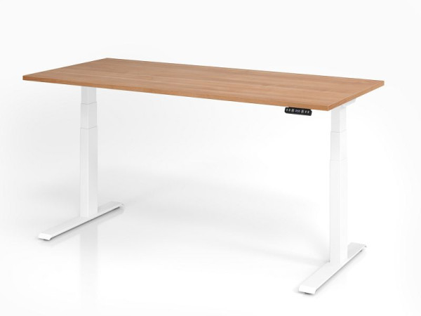 Bureau Hammerbacher XDKB19, 180 x 80 cm, plateau : noyer, épaisseur 25 mm, chant épais en ABS, forme rectangulaire, blanc, VXDKB19/N/W