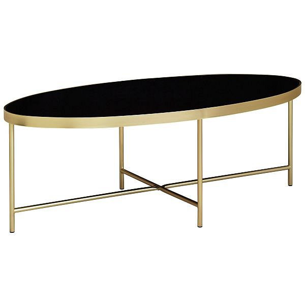Table basse Wohnling Design en verre noir - ovale 110 x 56 cm avec cadre en métal doré, WL5.993