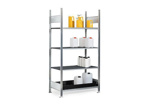 Rack pour matières dangereuses DENIOS GKG 1060 pro, grille PE, 1060 x 637 x 2000, travée de base, 273-921