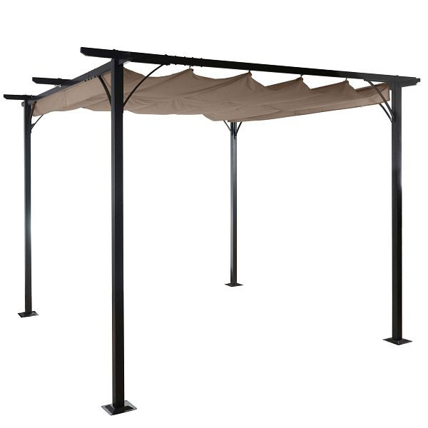 Mendler Pergola HWC-C42, pavillon de jardin, cadre stable 6cm + toit coulissant, 3,5x3,5m brun taupe, 49981