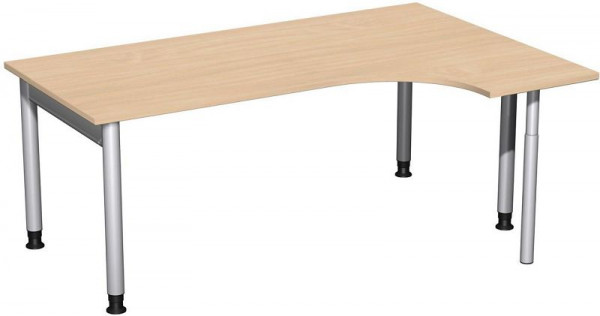 Bureau PC geramöbel droit, réglable en hauteur, 1800x1200x680-820, hêtre/argent, N-657323-BS