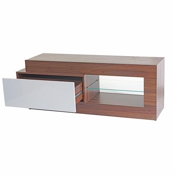 Mendler Meuble TV HWC-B51, Meuble TV meuble lowboard, structure 3D aspect noyer brillant 55x150x47cm, 61097+61098