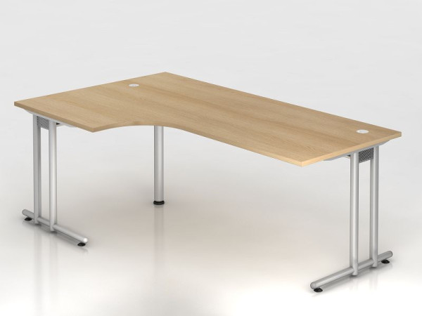 Table d'angle Hammerbacher pied C 200x120cm 90° chêne/argent, forme d'angle 90°, chemin de câbles horizontal, hauteur de travail 72 cm, VNS82/E/S