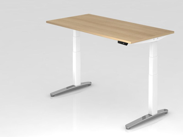 Bureau assis-debout électrique Hammerbacher 160x80cm chêne/blanc, poli, forme rectangulaire, VXBHM16/E/WC
