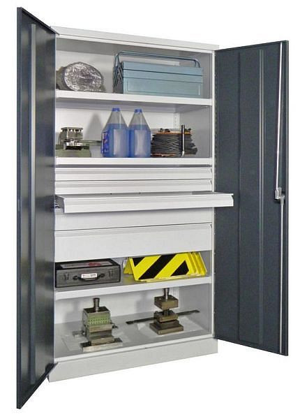 Armoire charges lourdes Pavoy 1950/630/1040, poignée rotative, sans cloison, 3 étagères, tiroirs : 3x75, 1x125, 1x175, 36362-104-006-204905