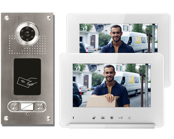 Ensemble d'interphone vidéo couleur RFID 2 familles Anthell Electronics avec stockage d'images, avec moniteur 2X 7 ", CKA2-690S1-2