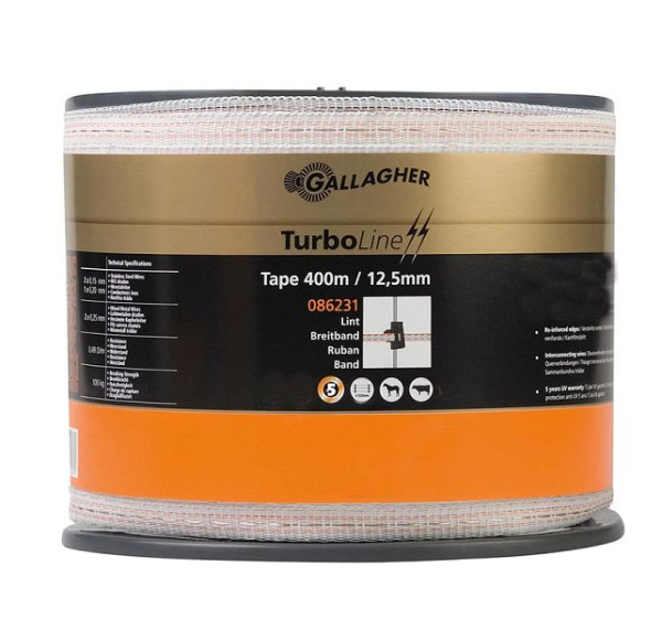 Gallagher TurboLine haut débit 12,5 mm 400 m blanc, 086231