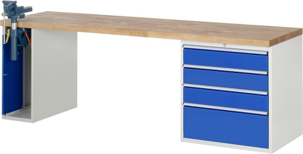 Etabli RAU série 7000 - conception modulaire, 2 conteneurs de sous-structure (1x étau, 4x tiroir), 2500x840x700 mm, 03-7610A2-257B4S.11