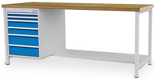 Établi à caisson Bedrunka+Hirth série 2000 R18-24, 2x50, 2x100, 2x150 mm, tiroir à extension complète 100%, 2000 x 750 x 859 mm, 03.19.11V