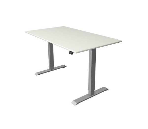 Kerkmann Move 1 table assis/debout blanc/argent, L 1400 x P 800 mm, réglable en hauteur électriquement de 740 à 1230 mm, pied en T argent, blanc, 10229310