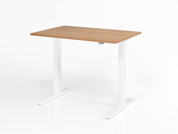 Bureau Hammerbacher XMKA12, 120 x 80 cm, plateau : noyer, épaisseur 25 mm, chant épais en ABS, forme rectangulaire, blanc, VXMKA12/N/W