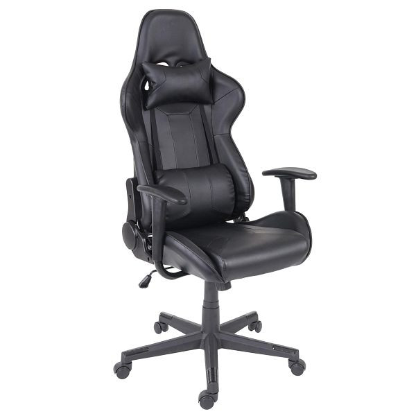Chaise de bureau Mendler HWC-F84, chaise de bureau, chaise de jeu, chaise de direction, chaise pivotante, simili cuir, noir, 70540