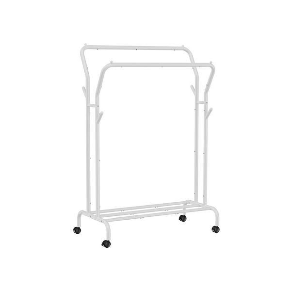 SONGMICS portant à vêtements sur roulettes avec 2 tringles à vêtements blanc, HSR107W01