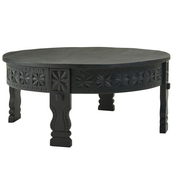 Wohnling Design Table basse ronde en bois massif de manguier noir 80 x 36 x 80 cm, WL6.350