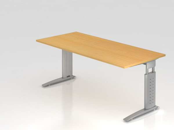 Bureau Hammerbacher pied C 180x80cm hêtre/argent, hauteur de travail 68-86 cm réglable, VUS19/6/S