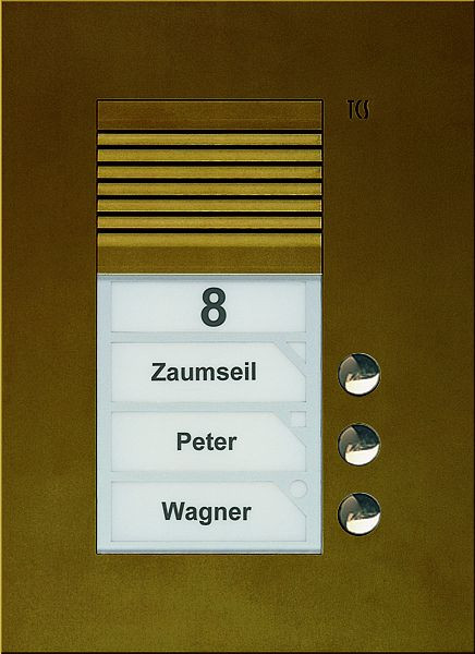 Platine de rue audio TCS série PUK 3 boutons de sonnette (alignés à droite), 1 colonne, UP bronze, PUK03/1-EB