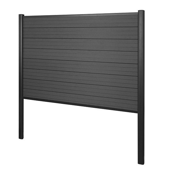 Brise-vue Mendler WPC Sarthe, clôture coupe-vent, poteau aluminium à bétonner, élément de base, 190cm anthracite, 2x65140+76233+76236+76260