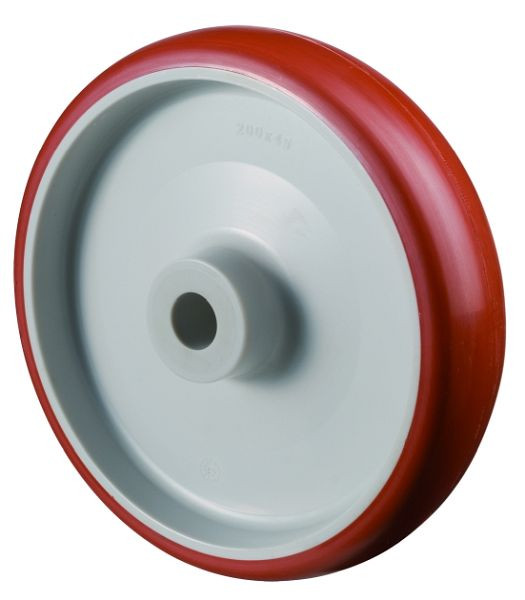 Roulettes BS roue polyuréthane, largeur roue 28 mm, roue Ø 80 mm, capacité de charge 100 kg, bande de roulement polyuréthane rouge, palier lisse, lot de 8, B26.080