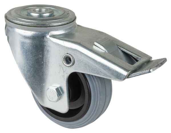 Rouleau de transport BS rollers avec frein, largeur 35 mm, Ø80 mm, jusqu'à 50 kg, bande de roulement en caoutchouc gris, roulement à rouleaux, lot de 4, L121.B46.080