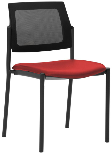 Chaise empilable Mayer Sitzmöbel , structure noire à 4 pieds, dossier en résille, rouge cerise, 2519_V3_30611