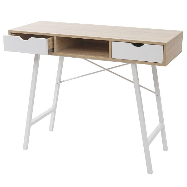 Table console Mendler HWC-E92, table d'appoint, structure 3D 100x40cm, blanc brun naturel, 69162
