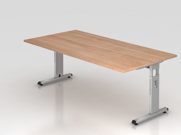 Bureau Hammerbacher pied C 200x100cm noyer/argent, hauteur de travail 65-85 cm, VOS2E/N/S