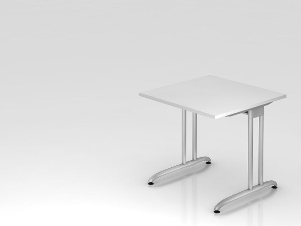 Bureau Hammerbacher pied C 80x80cm blanc, chemin de câbles horizontal, hauteur de travail 72 cm, VBS08/W/S