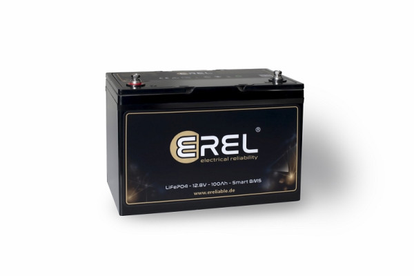 Batterie de stockage et d'alimentation au lithium EREL 12.8V LiFePO4 100Ah 1280Wh avec surveillance d'application, ER-12V100BT6