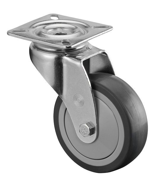 Rouleau d'appareil BS rollers, plateau, largeur de roue 25 mm, roue Ø 75 mm, capacité de charge 60 kg, bande de roulement en caoutchouc gris, roulement à billes, lot de 8, A300.A85.075