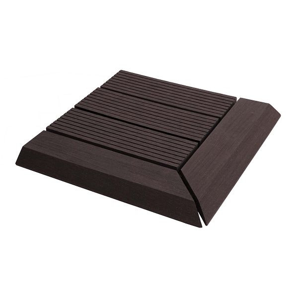 Carrelage de sol d'angle Mendler WPC Rhône + fin, terrasse aspect bois, 30x30cm Premium, coin droit, linéaire anthracite, 77616