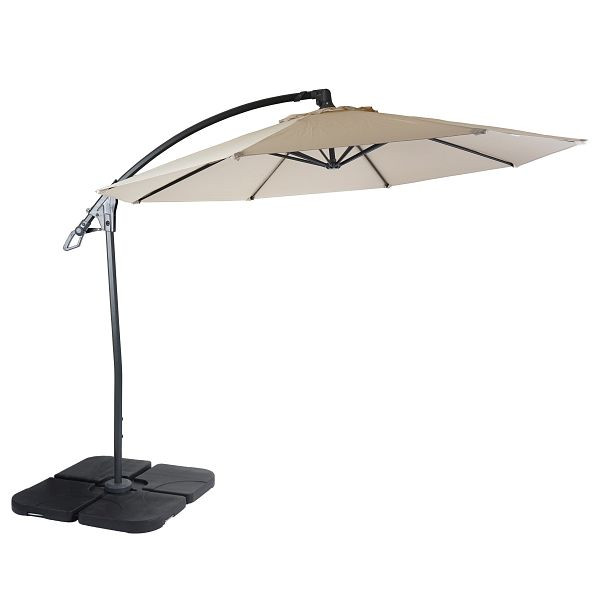 Parasol déporté Mendler Deluxe HWC-D14, parasol, rond Ø 3m polyester aluminium/acier 14kg, blanc crème avec pied, 38995+31831