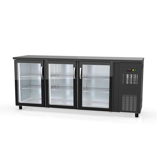 Table réfrigérée de bar Vaiotec TOPLINE 530 noir / 3 portes vitrées, 202,5x53x85 cm, 11412