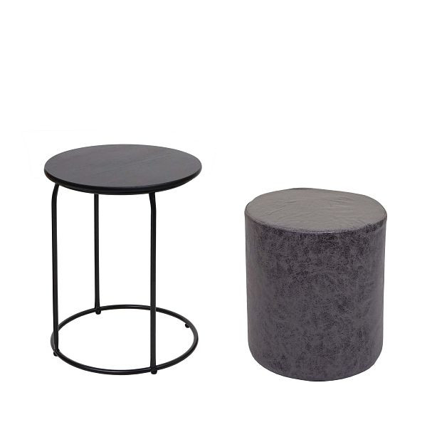 Mendler ensemble de 2 tabourets et table d'appoint HWC-K48, table basse table tabouret, MDF métal imitation cuir, noir, 94410