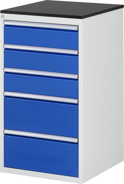 Armoire à tiroirs RAU série 7000, L580 x P650 x H1030 mm, 5 x dimensions de tiroirs L 3xH150, 2xH240 mm, plan de travail avec revêtement en résine mélamine, 03-L7.4A-M.11
