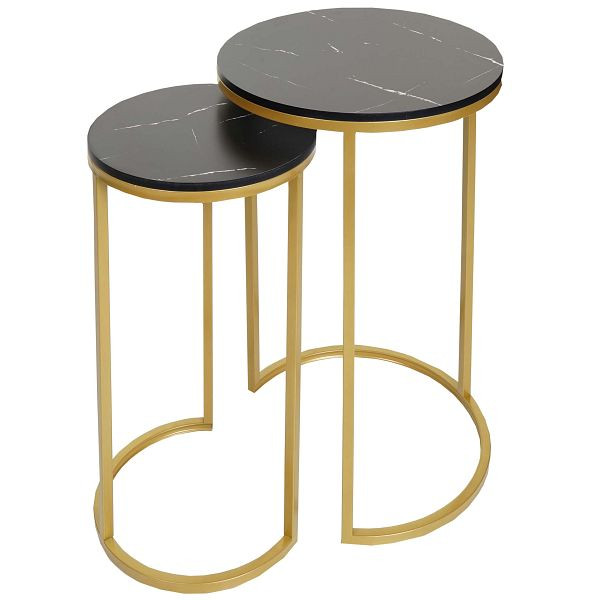 Mendler ensemble de 2 tables d'appoint HWC-K46, table basse table de chevet table de salon, aspect marbre MDF, noir-or, 94403