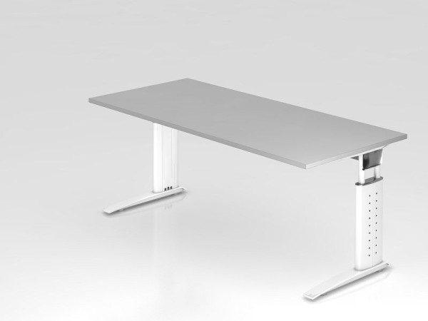 Bureau Hammerbacher pied C 180x80cm gris/blanc, hauteur de travail 68-86 cm réglable, VUS19/5/W