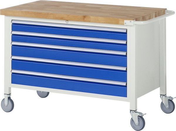 Etabli mobile RAU 8000 - modèle 8371, L1250 x P700 x H880 mm, conteneur de base, 5x tiroirs : 2xH90, 3xH120 mm, 05-8371A2-127B4S.11