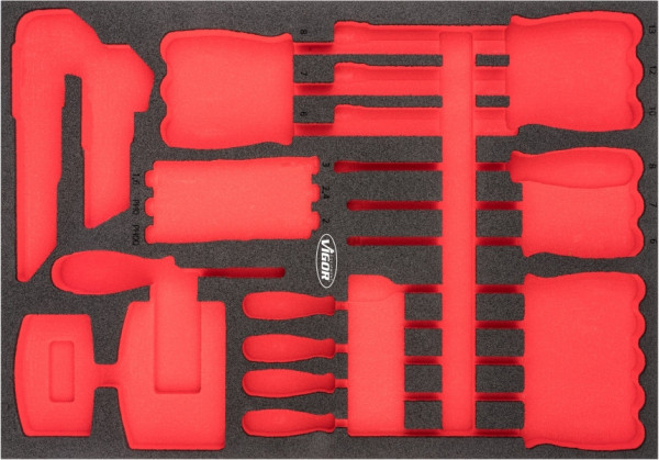 Inserts en mousse souple bi-composant VIGOR, dimensions insert / taille tiroir : L (563 x 393 x 35 mm), utilisation : V6814, V6814-L