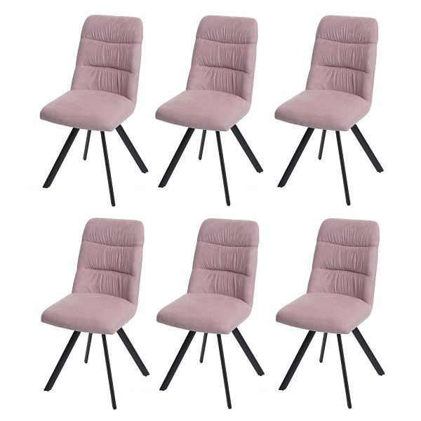 Mendler HWC-J69 Lot de 6 chaises de salle à manger, chaise pivotante de cuisine, position automatique, velours, rose, 3x82599