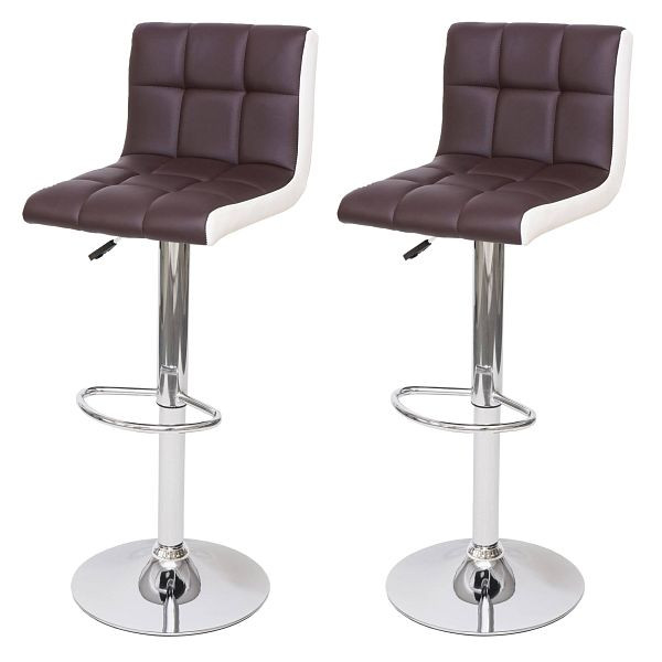 Mendler ensemble de 2 tabourets de bar HWC-G87, tabouret de bar, réglable en hauteur, simili cuir marron-blanc, base chromée, 72234