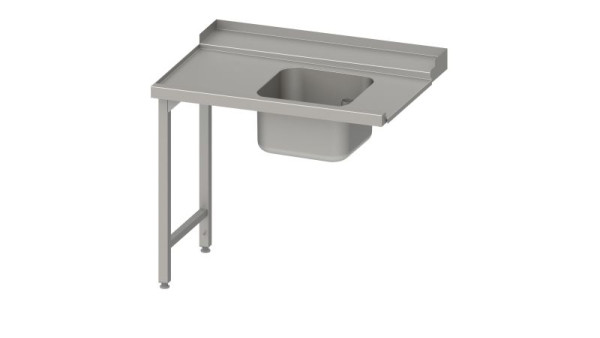 Table d'alimentation en acier inoxydable Stalgast, guide panier avec pente, 2 pieds, 1 bac 800x750x880mm, montage côté gauche, dosseret, soudé, VZL08712LA