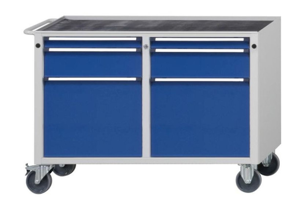 Chariot d'atelier ANKE; 1090x615x810mm; Baignoire avec tapis antidérapant; Logement en 2 parties; A gauche 3 tiroirs 60, 180, 360 mm; A droite 3 tiroirs 60, 180, 360 mm