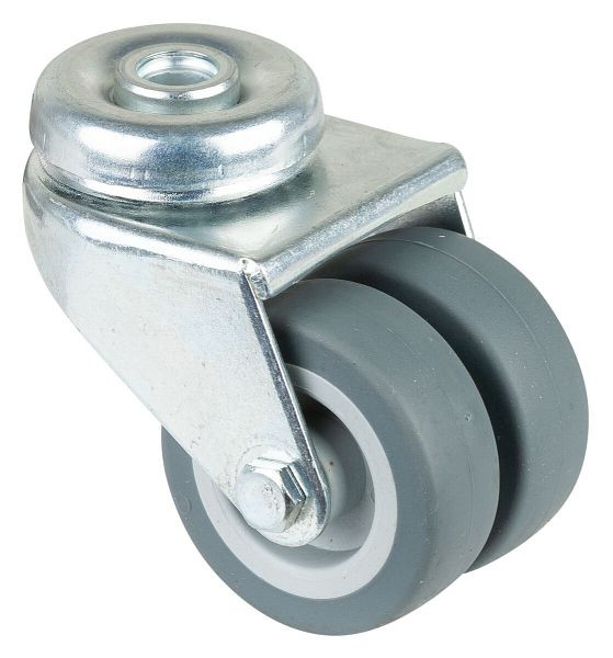 Appareil à rouleaux BS double rouleau, largeur de roue 2x18 mm, roue Ø 50 mm, capacité de charge 60 kg, bande de roulement en caoutchouc gris, palier lisse, lot de 4, B101.A80.050