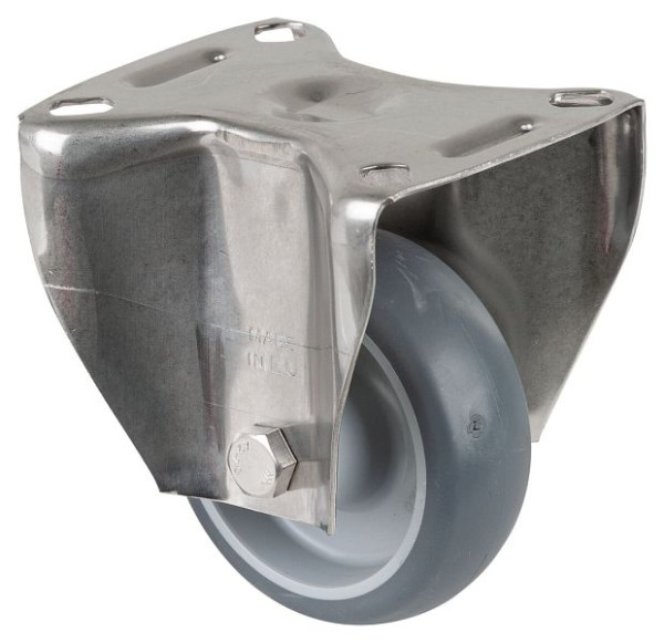 Rouleaux de transport BS rollers inox, rouleau fixe, largeur 30 mm, Ø80 mm, jusqu'à 60 kg, pneus thermoplastiques gris, plastique, palier lisse, plaque, H110.B43.080