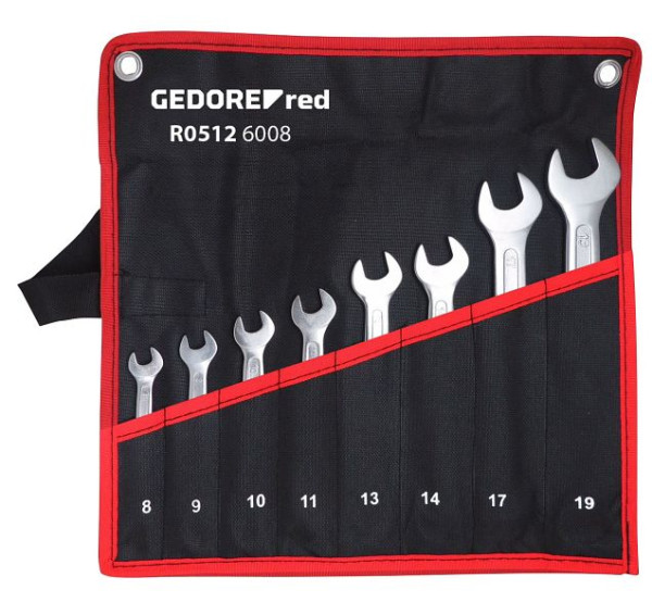Jeu de clés à fourche doubles rouges GEDORE dans un sachet enroulable, courtes SW6-22 mm, 8 pièces, 3301081