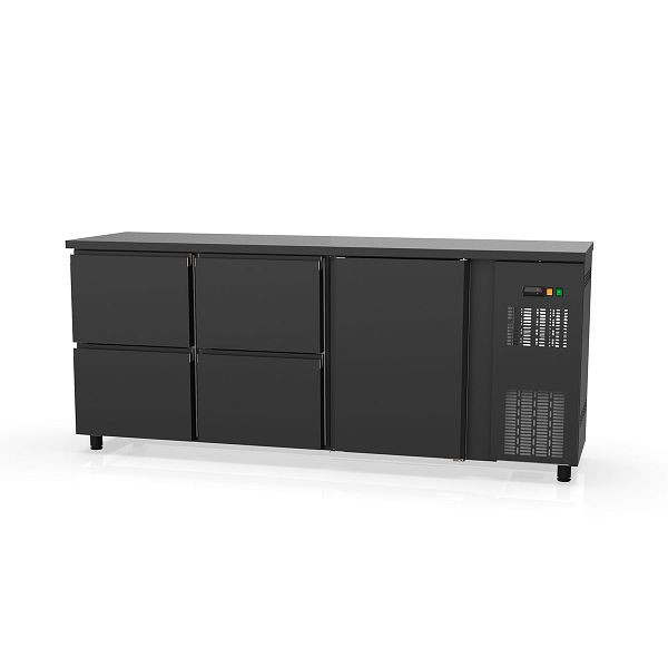 Table réfrigérée bar Vaiotec TOPLINE 530 noir / 1 porte & 4 tiroirs, 202,5x53x85 cm, 11402